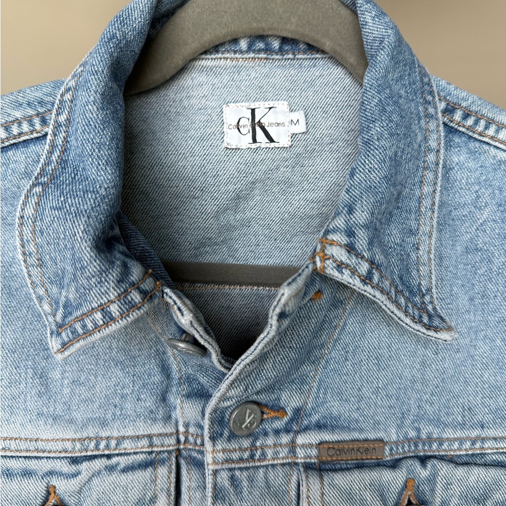 90s Calvin Klein Denim Vest Size M Made In USA Light Wash Jean Vest Y2K Vintage - Picture 3 of 7